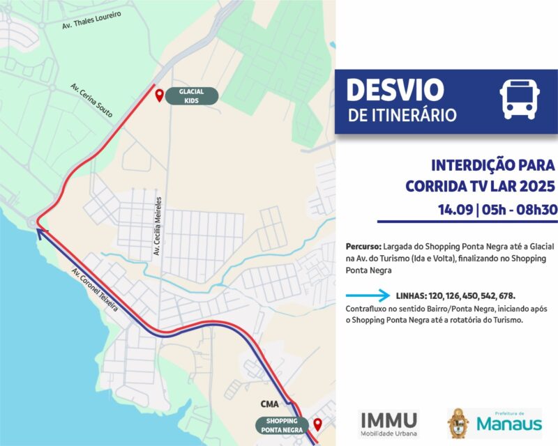 Trecho da Coronel Teixeira será alterado pela Prefeitura de Manaus para corrida ‘TV Lar 2025’ neste domingo, (14)
